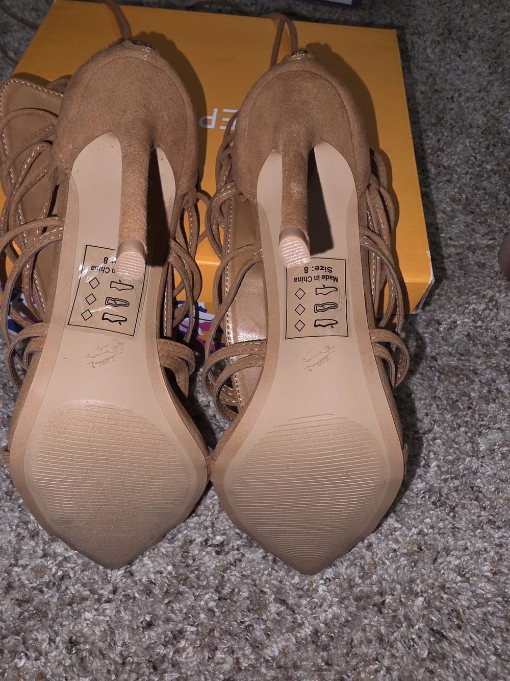 Shoe Republic LA Women's Tan Lace-Up Pointed Toe Heels